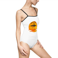 Load image into Gallery viewer, Vibrant Sunset Surfing Women's One-Piece Swimsuit | Beach Ready, Summer Fashion, Swimwear, Vacation Outfit, Pool Party Must-Have
