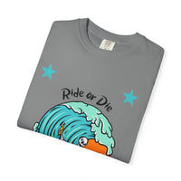 Load image into Gallery viewer, Surf Lifestyle T-Shirt, Ride or Die Design, Beachwear, Unisex Summer Tee, Casual Outdoor Shirt, Great for Gift, Surfing Enthusiasts
