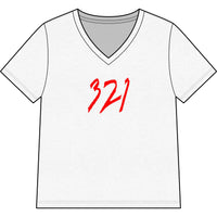 Load image into Gallery viewer, Women’s V-Neck Tee with Red '321' Script — Casual Everyday Shirt
