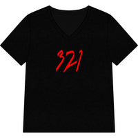 Load image into Gallery viewer, Women’s V-Neck Tee with Red '321' Script — Casual Everyday Shirt
