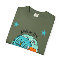 Load image into Gallery viewer, Surf Lifestyle T-Shirt, Ride or Die Design, Beachwear, Unisex Summer Tee, Casual Outdoor Shirt, Great for Gift, Surfing Enthusiasts
