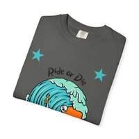 Load image into Gallery viewer, Surf Lifestyle T-Shirt, Ride or Die Design, Beachwear, Unisex Summer Tee, Casual Outdoor Shirt, Great for Gift, Surfing Enthusiasts
